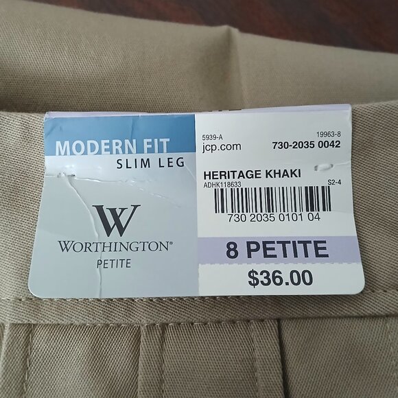 NWT Worthington Pants Size 8 Petite Heritage Khaki Modern Fit Slim Leg Mid Rise - Picture 8 of 10
